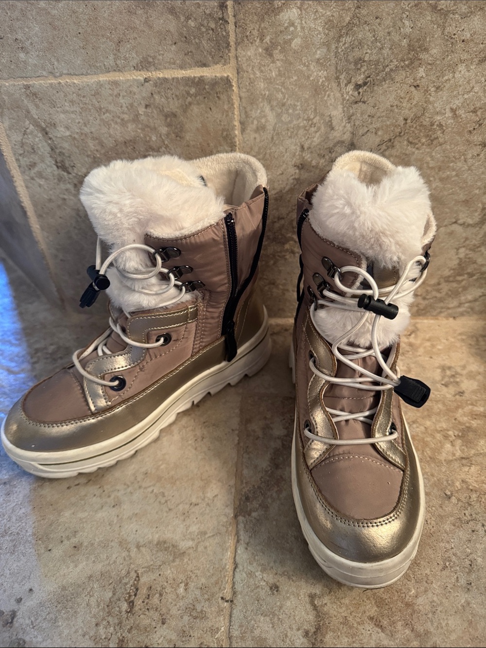 Pajar Tracey low boots Metallic gold Taupe Faux-Fur Winter **flaw kids 3 eu 35